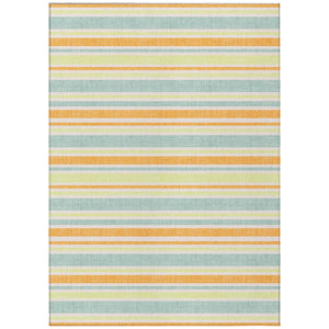Homeroots 2' Blue Striped Washable Runner Rug - Perfect For Indoor And Outdoor Spaces, Stain-resistant Design Orange Polyester 561224