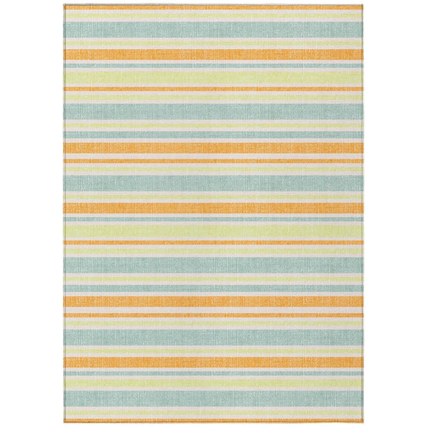 Homeroots 2' Blue Striped Washable Runner Rug - Perfect For Indoor And Outdoor Spaces, Stain-resistant Design Orange Polyester 561224