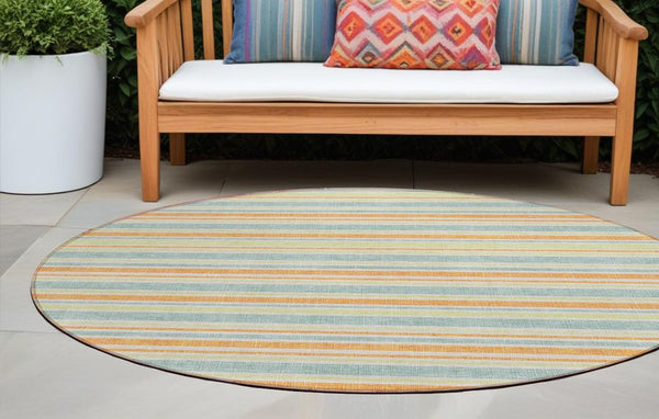 Homeroots 2' Blue Striped Washable Runner Rug - Perfect For Indoor And Outdoor Spaces, Stain-resistant Design Orange Polyester 561226