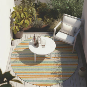 Homeroots 2' Blue Striped Washable Runner Rug - Perfect For Indoor And Outdoor Spaces, Stain-resistant Design Orange Polyester 561226