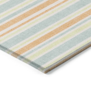 Homeroots 2' Blue Striped Washable Runner Rug - Perfect For Indoor And Outdoor Spaces, Stain-resistant Design Orange Polyester 561226