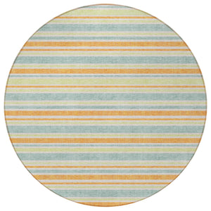 Homeroots 2' Blue Striped Washable Runner Rug - Perfect For Indoor And Outdoor Spaces, Stain-resistant Design Orange Polyester 561226