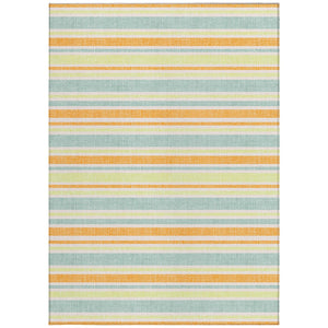 Homeroots 2' Blue Striped Washable Runner Rug - Perfect For Indoor And Outdoor Spaces, Stain-resistant Design Orange Polyester 561228