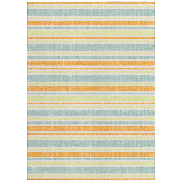 Homeroots 2' Blue Striped Washable Runner Rug - Perfect For Indoor And Outdoor Spaces, Stain-resistant Design Orange Polyester 561228