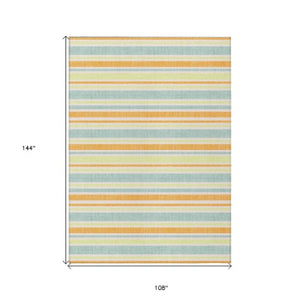 Homeroots 2' Blue Striped Washable Runner Rug - Perfect For Indoor And Outdoor Spaces, Stain-resistant Design Orange Polyester 561228