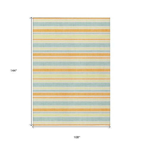 Homeroots 2' Blue Striped Washable Runner Rug - Perfect For Indoor And Outdoor Spaces, Stain-resistant Design Orange Polyester 561228