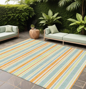 Homeroots 2' Blue Striped Washable Runner Rug - Perfect For Indoor And Outdoor Spaces, Stain-resistant Design Orange Polyester 561228