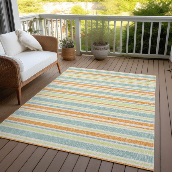 Homeroots 2' Blue Striped Washable Runner Rug - Perfect For Indoor And Outdoor Spaces, Stain-resistant Design Orange Polyester 561228