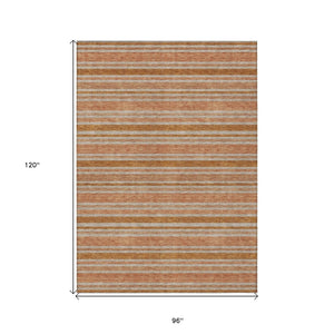 HomeRoots 5' X 8' Striped Washable Non-Skid Indoor Outdoor Area Rug for Easy Care & Timeless Style Paprika 561236