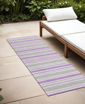 Homeroots 2' Blue Striped Washable Runner Rug - Perfect For Indoor And Outdoor Spaces, Stain-resistant Design Pearl Polyester 561240