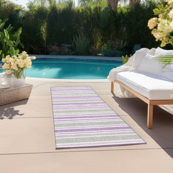 Homeroots 2' Blue Striped Washable Runner Rug - Perfect For Indoor And Outdoor Spaces, Stain-resistant Design Pearl Polyester 561240