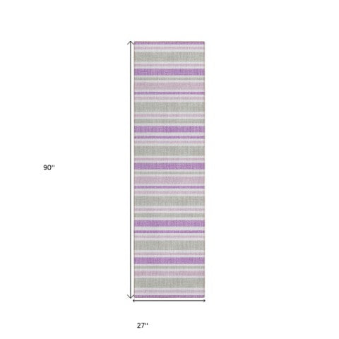 Homeroots 2' Blue Striped Washable Runner Rug - Perfect For Indoor And Outdoor Spaces, Stain-resistant Design Pearl Polyester 561240