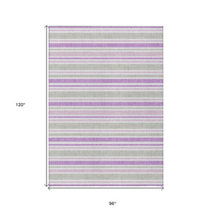 HomeRoots 5' X 8' Striped Washable Non-Skid Indoor Outdoor Area Rug for Easy Care & Timeless Style Pearl 561245