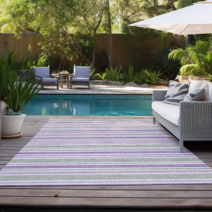 HomeRoots 5' X 8' Striped Washable Non-Skid Indoor Outdoor Area Rug for Easy Care & Timeless Style Pearl 561245