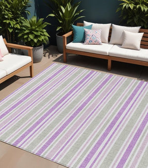Homeroots 2' Blue Striped Washable Runner Rug - Perfect For Indoor And Outdoor Spaces, Stain-resistant Design Pearl Polyester 561246
