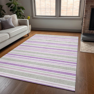 Homeroots 2' Blue Striped Washable Runner Rug - Perfect For Indoor And Outdoor Spaces, Stain-resistant Design Pearl Polyester 561246