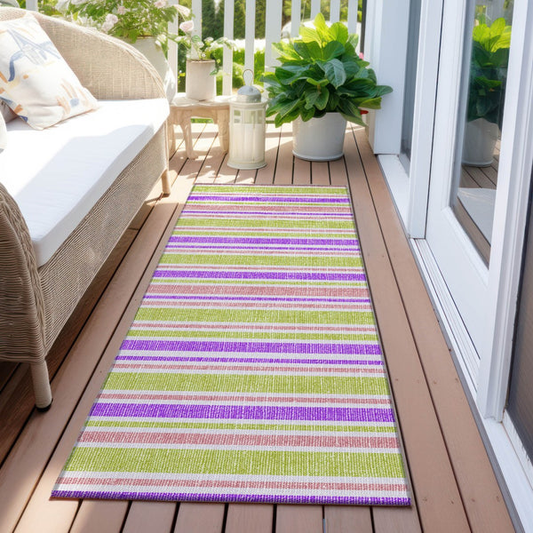 Homeroots 2' Blue Striped Washable Runner Rug - Perfect For Indoor And Outdoor Spaces, Stain-resistant Design Purple Polyester 561249
