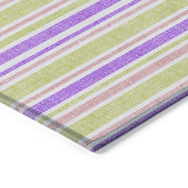 Homeroots 2' Blue Striped Washable Runner Rug - Perfect For Indoor And Outdoor Spaces, Stain-resistant Design Purple Polyester 561249