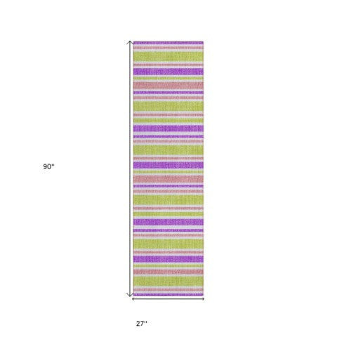 Homeroots 2' Blue Striped Washable Runner Rug - Perfect For Indoor And Outdoor Spaces, Stain-resistant Design Purple Polyester 561249