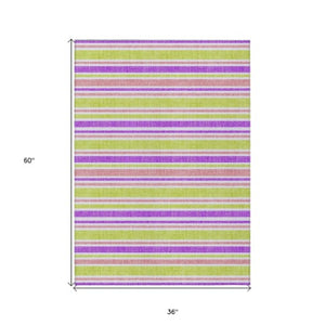 Homeroots 2' Blue Striped Washable Runner Rug - Perfect For Indoor And Outdoor Spaces, Stain-resistant Design Purple Polyester 561251