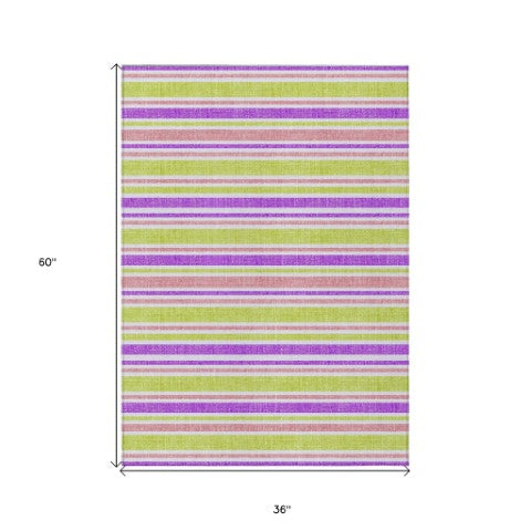 Homeroots 2' Blue Striped Washable Runner Rug - Perfect For Indoor And Outdoor Spaces, Stain-resistant Design Purple Polyester 561251