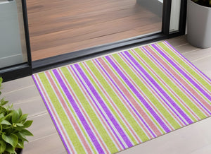 Homeroots 2' Blue Striped Washable Runner Rug - Perfect For Indoor And Outdoor Spaces, Stain-resistant Design Purple Polyester 561251