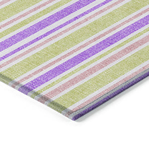 Homeroots 2' Blue Striped Washable Runner Rug - Perfect For Indoor And Outdoor Spaces, Stain-resistant Design Purple Polyester 561251