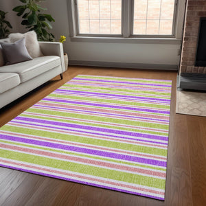 Homeroots 2' Blue Striped Washable Runner Rug - Perfect For Indoor And Outdoor Spaces, Stain-resistant Design Purple Polyester 561251