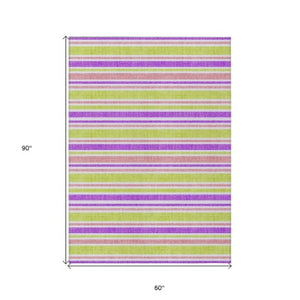 Homeroots 2' Blue Striped Washable Runner Rug - Perfect For Indoor And Outdoor Spaces, Stain-resistant Design Purple Polyester 561252