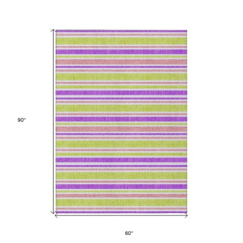 Homeroots 2' Blue Striped Washable Runner Rug - Perfect For Indoor And Outdoor Spaces, Stain-resistant Design Purple Polyester 561252