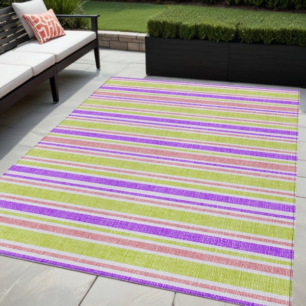 Homeroots 2' Blue Striped Washable Runner Rug - Perfect For Indoor And Outdoor Spaces, Stain-resistant Design Purple Polyester 561252