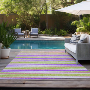 Homeroots 2' Blue Striped Washable Runner Rug - Perfect For Indoor And Outdoor Spaces, Stain-resistant Design Purple Polyester 561252