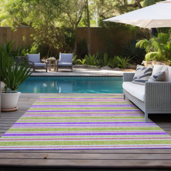Homeroots 2' Blue Striped Washable Runner Rug - Perfect For Indoor And Outdoor Spaces, Stain-resistant Design Purple Polyester 561252