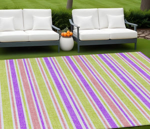 Homeroots 2' Blue Striped Washable Runner Rug - Perfect For Indoor And Outdoor Spaces, Stain-resistant Design Purple Polyester 561254