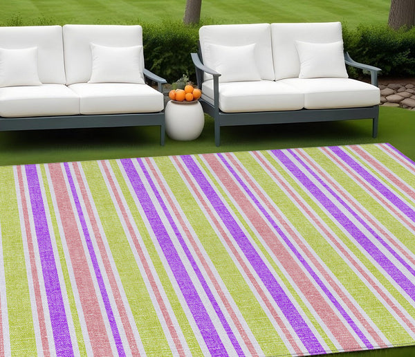 Homeroots 2' Blue Striped Washable Runner Rug - Perfect For Indoor And Outdoor Spaces, Stain-resistant Design Purple Polyester 561254