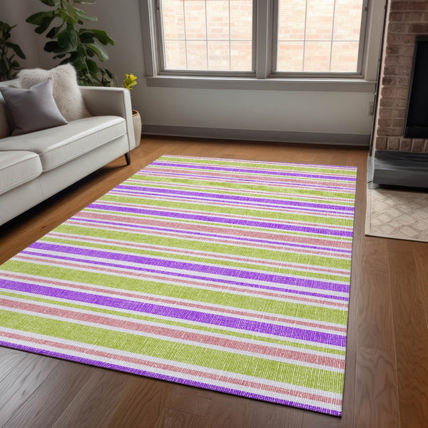 Homeroots 2' Blue Striped Washable Runner Rug - Perfect For Indoor And Outdoor Spaces, Stain-resistant Design Purple Polyester 561254