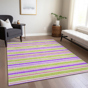 Homeroots 2' Blue Striped Washable Runner Rug - Perfect For Indoor And Outdoor Spaces, Stain-resistant Design Purple Polyester 561254