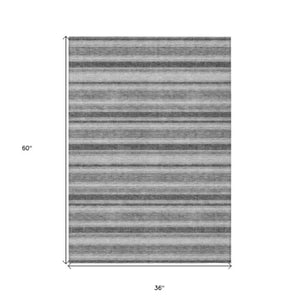 Homeroots 2' Blue Striped Washable Runner Rug - Perfect For Indoor And Outdoor Spaces, Stain-resistant Design Silver Polyester 561260