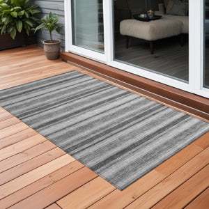 Homeroots 2' Blue Striped Washable Runner Rug - Perfect For Indoor And Outdoor Spaces, Stain-resistant Design Silver Polyester 561260