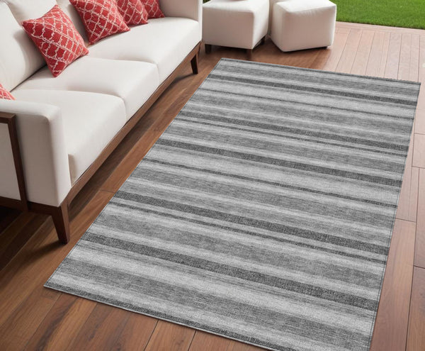 Homeroots 2' Blue Striped Washable Runner Rug - Perfect For Indoor And Outdoor Spaces, Stain-resistant Design Silver Polyester 561261