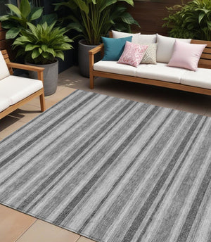 Homeroots 2' Blue Striped Washable Runner Rug - Perfect For Indoor And Outdoor Spaces, Stain-resistant Design Silver Polyester 561263