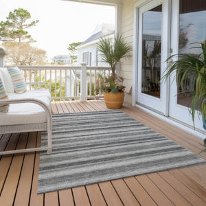 Homeroots 2' Blue Striped Washable Runner Rug - Perfect For Indoor And Outdoor Spaces, Stain-resistant Design Silver Polyester 561265