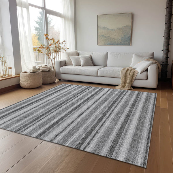 Homeroots 2' Blue Striped Washable Runner Rug - Perfect For Indoor And Outdoor Spaces, Stain-resistant Design Silver Polyester 561265