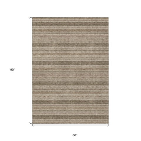 Homeroots 2' Blue Striped Washable Runner Rug - Perfect For Indoor And Outdoor Spaces, Stain-resistant Design Taupe Polyester 561270