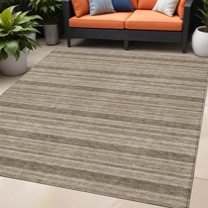 Homeroots 2' Blue Striped Washable Runner Rug - Perfect For Indoor And Outdoor Spaces, Stain-resistant Design Taupe Polyester 561270