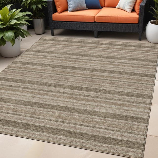 Homeroots 2' Blue Striped Washable Runner Rug - Perfect For Indoor And Outdoor Spaces, Stain-resistant Design Taupe Polyester 561270