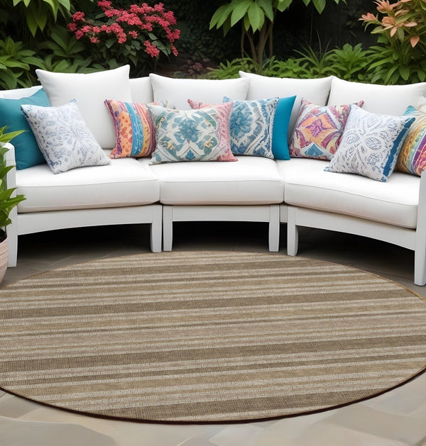 HomeRoots 5' X 8' Striped Washable Non-Skid Indoor Outdoor Area Rug for Easy Care & Timeless Style Taupe 561271