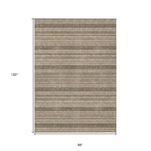 Homeroots 2' Blue Striped Washable Runner Rug - Perfect For Indoor And Outdoor Spaces, Stain-resistant Design Taupe Polyester 561272
