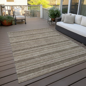 Homeroots 2' Blue Striped Washable Runner Rug - Perfect For Indoor And Outdoor Spaces, Stain-resistant Design Taupe Polyester 561272