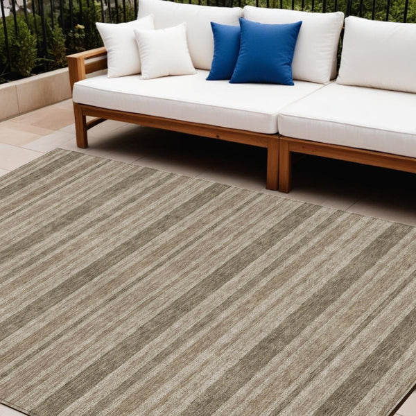 HomeRoots 5' X 8' Striped Washable Non-Skid Indoor Outdoor Area Rug for Easy Care & Timeless Style Taupe 561273
